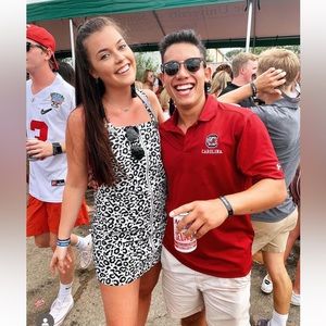 Denim black and white leopard dress